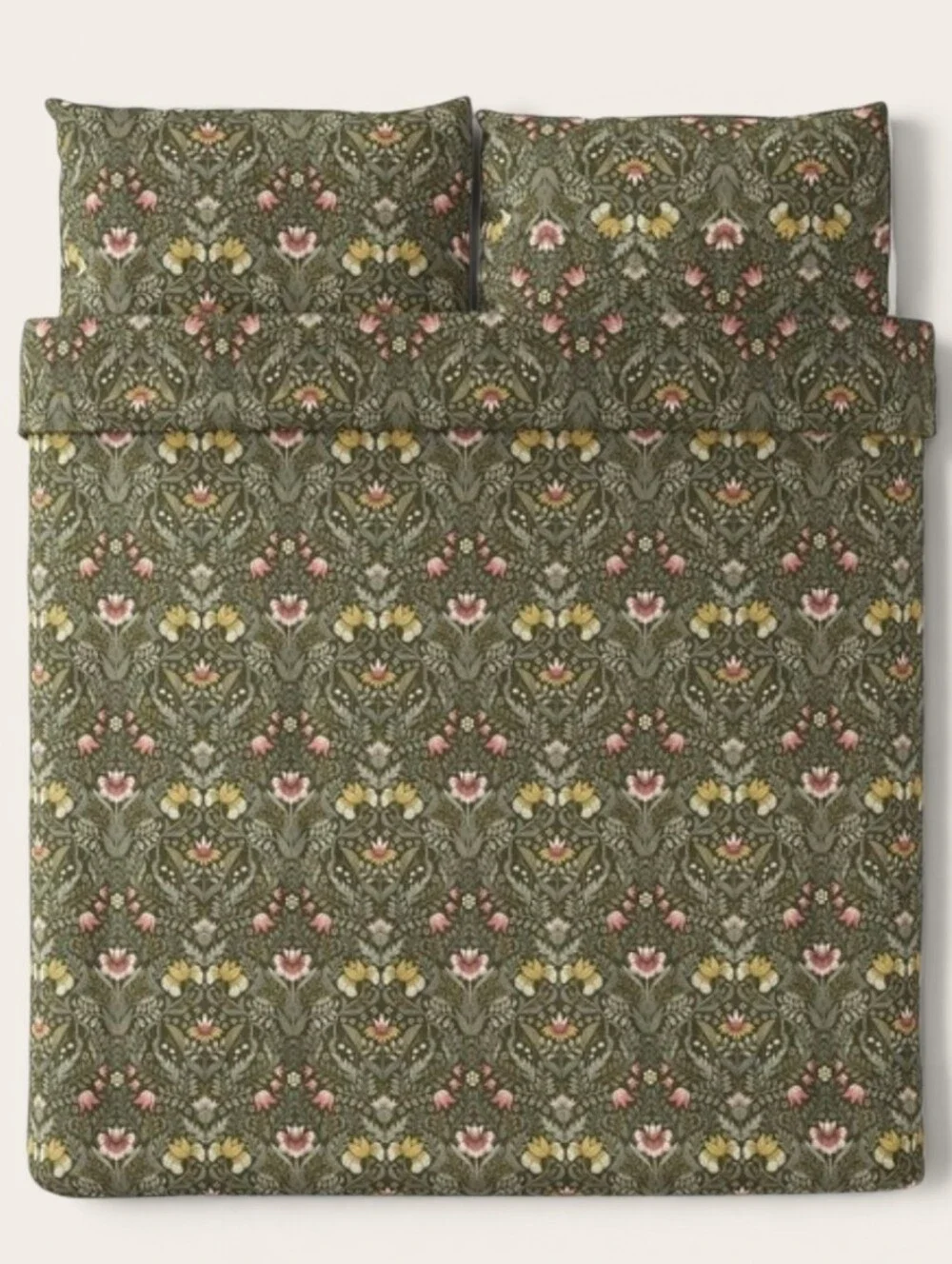 Floral Garden Dark Green Duvet Cover Set - Full/Queen